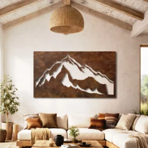 Mountain Peak Silhouette Metal Wall Art, Oversized Rustic Nature Decor, Optional RGB LED, Cabin Home Gift