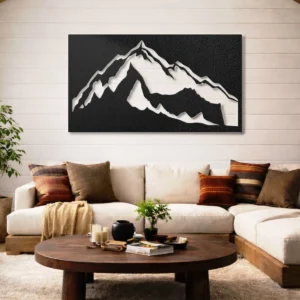 Mountain Peak Silhouette Metal Wall Art, Oversized Rustic Nature Decor, Optional RGB LED, Cabin Home Gift