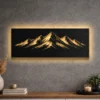 Large rustic metal mountain range wall art with LED backlight.