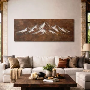 Mountain Peaks Metal Wall Art, Oversized Rustic Alpine Decor, Optional RGB LED, Adventure Lover Gift