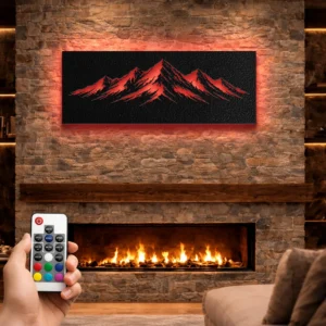 Mountain Peaks Metal Wall Art, Oversized Rustic Alpine Decor, Optional RGB LED, Adventure Lover Gift