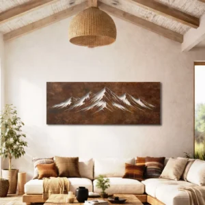 Mountain Peaks Metal Wall Art, Oversized Rustic Alpine Decor, Optional RGB LED, Adventure Lover Gift