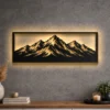 Oversized Mountain Range Panorama metal wall art with LED backlight.