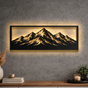 Oversized Mountain Range Panorama metal wall art with LED backlight
