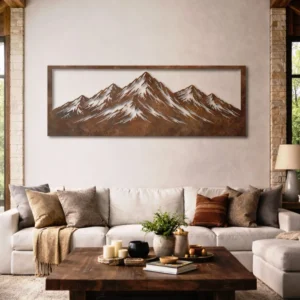 Mountain Range Panorama Metal Wall Art, Oversized Rustic Landscape Decor, Optional LED Backlight, Nature Lover Gift