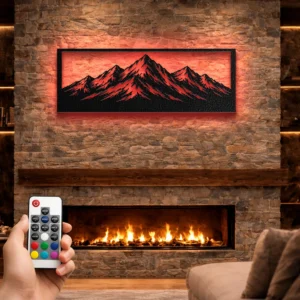 Mountain Range Panorama Metal Wall Art, Oversized Rustic Landscape Decor, Optional LED Backlight, Nature Lover Gift