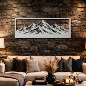 Mountain Range Panorama Metal Wall Art, Oversized Rustic Landscape Decor, Optional LED Backlight, Nature Lover Gift