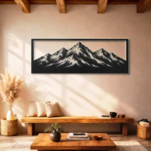 Mountain Range Panorama Metal Wall Art, Oversized Rustic Landscape Decor, Optional LED Backlight, Nature Lover Gift