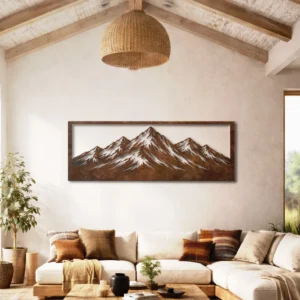 Mountain Range Panorama Metal Wall Art, Oversized Rustic Landscape Decor, Optional LED Backlight, Nature Lover Gift