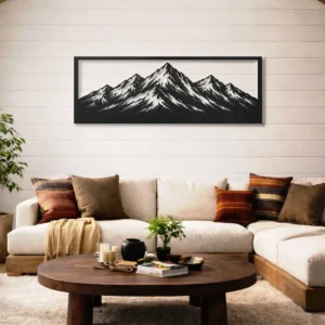Mountain Range Panorama Metal Wall Art, Oversized Rustic Landscape Decor, Optional LED Backlight, Nature Lover Gift