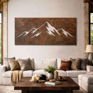 Mountain Range Silhouette Metal Wall Art, Oversized Rustic Nature Decor, Optional RGB LED, Adventure Lover Gift