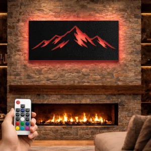 Mountain Range Silhouette Metal Wall Art, Oversized Rustic Nature Decor, Optional RGB LED, Adventure Lover Gift