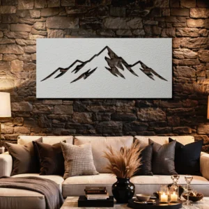 Mountain Range Silhouette Metal Wall Art, Oversized Rustic Nature Decor, Optional RGB LED, Adventure Lover Gift