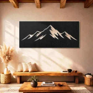 Mountain Range Silhouette Metal Wall Art, Oversized Rustic Nature Decor, Optional RGB LED, Adventure Lover Gift