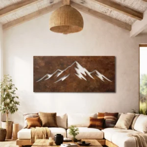 Mountain Range Silhouette Metal Wall Art, Oversized Rustic Nature Decor, Optional RGB LED, Adventure Lover Gift