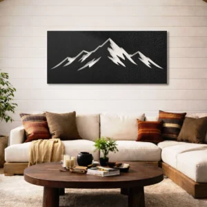 Mountain Range Silhouette Metal Wall Art, Oversized Rustic Nature Decor, Optional RGB LED, Adventure Lover Gift