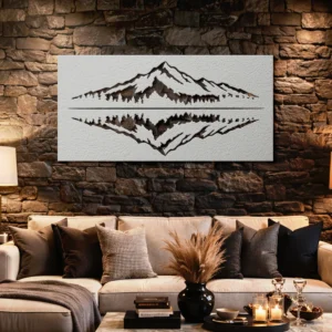 Mountain Reflection Lake Metal Art, Large Rustic Landscape Sign, Optional RGB LED Backlight, Outdoor Enthusiast Gift