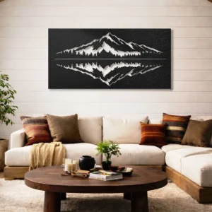 Mountain Reflection Lake Metal Art, Large Rustic Landscape Sign, Optional RGB LED Backlight, Outdoor Enthusiast Gift