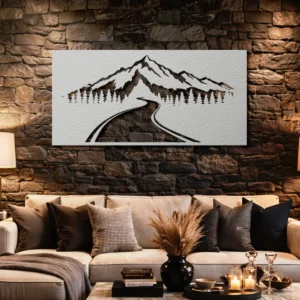 Mountain Road Perspective Metal Wall Art, Oversized Rustic Forest Decor, Optional RGB LED Backlight, Nature Lover Gift