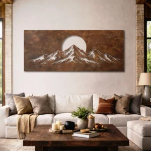 Mountain Sunset Peak Metal Wall Art, Oversized Rustic Mountain Decor, Optional RGB LED, Nature Lover Gift