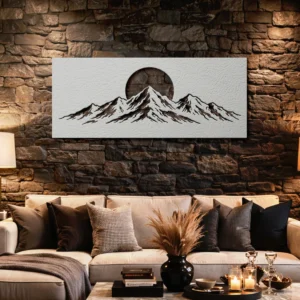 Mountain Sunset Peak Metal Wall Art, Oversized Rustic Mountain Decor, Optional RGB LED, Nature Lover Gift