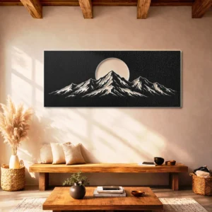 Mountain Sunset Peak Metal Wall Art, Oversized Rustic Mountain Decor, Optional RGB LED, Nature Lover Gift