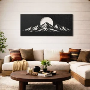 Mountain Sunset Peak Metal Wall Art, Oversized Rustic Mountain Decor, Optional RGB LED, Nature Lover Gift