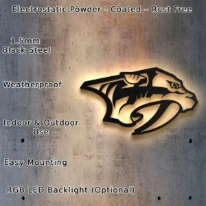 Nashville Predators Metal Wall Logo, Official NHL Team Art, LED Game Room Decor, True Hockey Fan Gift