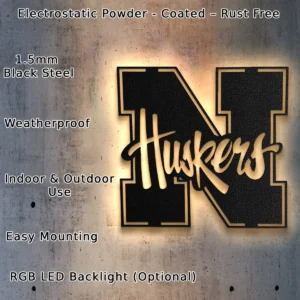 Nebraska Huskers Metal Logo Art, Iconic College Football Decor, LED Game Room Sign, Ultimate Fan Gift