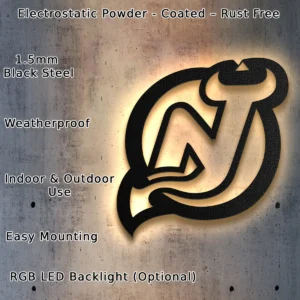 New Jersey Devils Metal Logo Art, Iconic NHL Team Decor, Optional LED Game Room Sign, Hockey Fan Gift