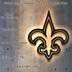 New Orleans Saints Metal Logo Art, Iconic Fleur-de-lis Decor, Backlit Game Room Sign, NFL Fan Gift