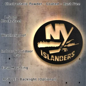 New York Islanders Metal Logo Sign, Dynamic NHL Wall Art, Optional LED Game Room Decor, Ultimate Hockey Fan Gift
