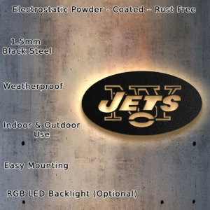 New York Jets Metal Logo Art, Bold NFL Wall Decor, Backlit Game Day Sign, Die-Hard Fan Gift