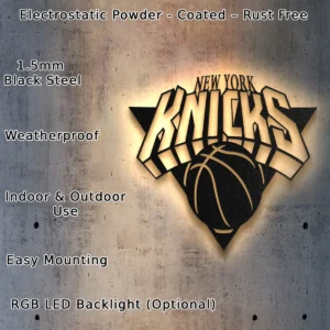 New York Knicks Metal Logo Art, Iconic NBA Wall Decor, LED Game Room Display, Basketball Fan Gift