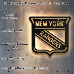 New York Rangers Metal Wall Art, Official NHL Logo Decor, Optional LED Backlit Sign, Die-Hard Fan Gift