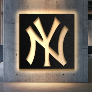 New York Yankees metal logo wall art with LED backlight.