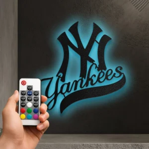 New York Yankees Metal Logo, Dynamic MLB Wall Decor, Backlit Fan Cave Art, Baseball Enthusiast Gift
