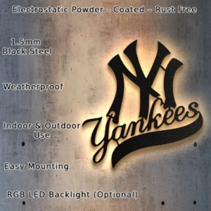 New York Yankees Metal Logo, Dynamic MLB Wall Decor, Backlit Fan Cave Art, Baseball Enthusiast Gift