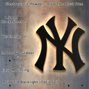 New York Yankees Metal Logo, Elegant Baseball Decor, LED Man Cave Sign, Die-Hard Fan Gift