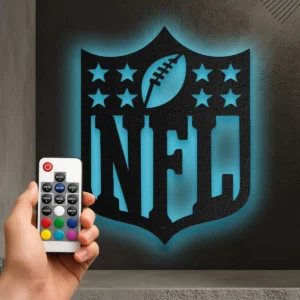 NFL Metal Logo Art, Iconic Football Shield Decor, Optional LED Game Room Sign, Ultimate Fan Gift