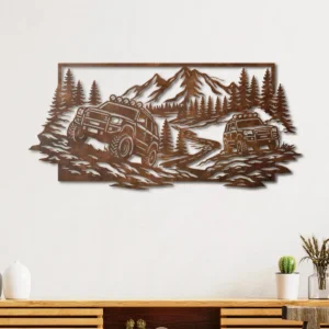 Off Road Truck Adventure Metal Wall Art, Oversized Rustic Mountain Forest Decor, Optional RGB LED, Man Cave Gift