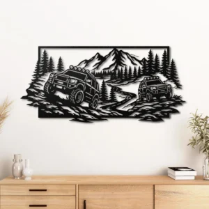 Off Road Truck Adventure Metal Wall Art, Oversized Rustic Mountain Forest Decor, Optional RGB LED, Man Cave Gift