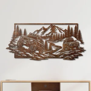 Off Road Truck Adventure Metal Wall Art, Oversized Rustic Mountain Forest Decor, Optional RGB LED, Man Cave Gift