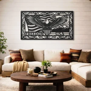 Patriotic Eagle Freedom USA Metal Art, Oversized Rustic American Flag Decor, Optional RGB LED, Veteran Gift