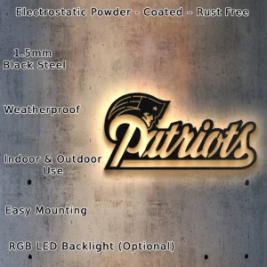 Patriots Metal Wall Art, Iconic NFL Team Decor, LED Game Room Sign, Football Fan Gift