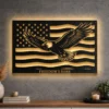 Large American eagle flag metal art with LED backlighting.