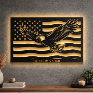 Large American eagle flag metal art with LED backlighting