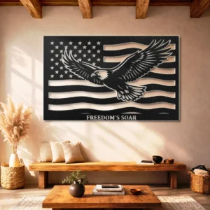 Personalized American Eagle Flag Metal Art, Oversized Rustic Patriotic Decor, Optional RGB LED, Freedom Wall Sign, Veteran Gift