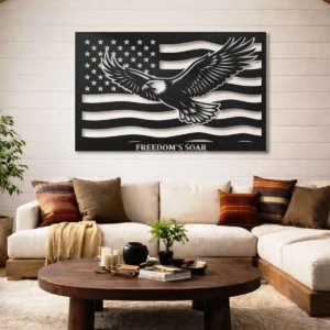 Personalized American Eagle Flag Metal Art, Oversized Rustic Patriotic Decor, Optional RGB LED, Freedom Wall Sign, Veteran Gift