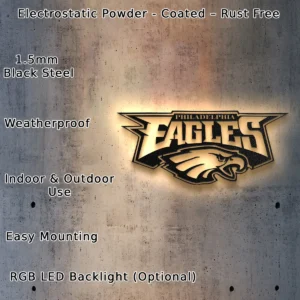 Philadelphia Eagles Metal Logo Art, Dynamic NFL Wall Decor, LED Game Room Sign, Ultimate Fan Gift